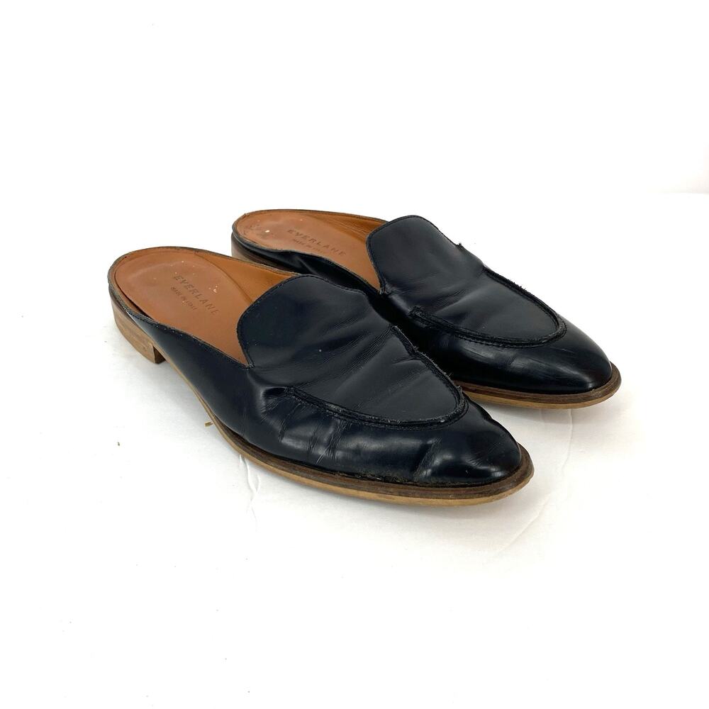 Everlane The Modern Loafer Mule Flat Black Leather Women's Size 8